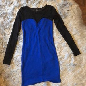Sheer long sleeve blue dress